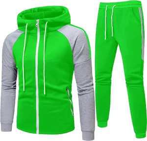 Men's Gray Full Zip Hooded <b>Tracksuit</b> Set Color Blocking Long Sleeve Casual Sportswear with Side Pockets Autumn Wear - Product Image 6