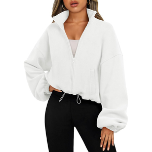 Nueva sudadera extragrande de forro polar blanco para mujer 2026 OEM ODM con media cremallera, cuello alto, hombros caídos, manga larga y corte cropped para otoño - Product Image 6