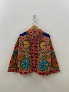 Unisex Handmade Suzani Embroidery <b>Velvet</b> <b>Jacket</b> Vintage Boho Floral Pattern Winter Coat Breathable Cotton Filling Knitted - Product Image 2