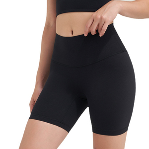 <b>Women</b> High Waist Solid Color Sport <b>Shorts</b> Elastic Waist Knitted Fabric Breathable Skinny Fit Pink - Product Image 3