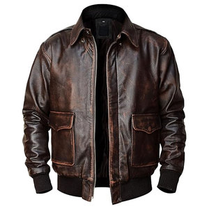 Blouson bomber en cuir pour homme, couleur unie, fermeture éclair intégrale, qualité supérieure, léger, pour l'hiver. - Product Image 1