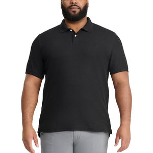 Polo homme grande taille noir à manches courtes en mélange de coton doux, décontracté, pour l'été, coupe confortable - Product Image 1
