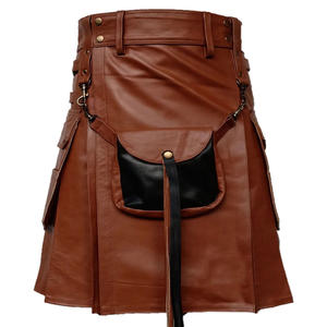 Kilt en cuir marron pour homme, tenue écossaise des Highlands de style gothique avec sporran assorti - Product Image 2