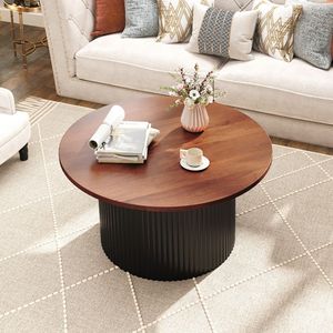 Tavolino da Caffè con Struttura in Legno Massello e Piano in Legno per Soggiorno, Tavolo Rotondo con Costruzione Resistente - Product Image 4