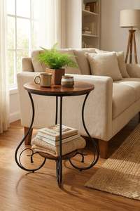 Table basse en métal style farmhouse, table d'appoint moderne et simple, petite table ronde avec plateau en métal, pour salon et chambre - Product Image 2