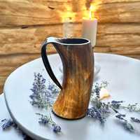 Handgefertigter Hochwertiger Wikinger-Hornbecher Extra Großer Natürlicher Büffel-Ochsenhorn-Bierkrug für Kunst & Sammlerstücke