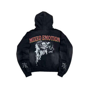 Sudaderas con Capucha y Cremallera, Estampadas con Pedrería, Estilo Hip Hop, 100% Algodón, Talla Grande, para Hombre y Mujer - Product Image 2