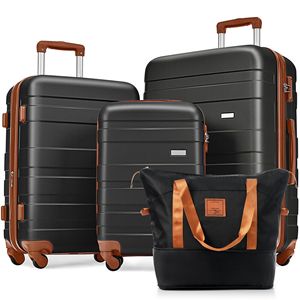 Set di bagagli in ABS espandibile da 4 pezzi con ruote Spinner di 360 gradi marrone nero borsa da viaggio porta valigia Set - Product Image 1