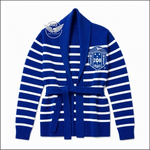 ออกแบบเองตามสั่ง เสื้อสตรีทสไตล์ฤดูหนาวสีน้ำเงินเหลืองตัดกัน ปักลายด้านหน้า คอจีน สำหรับชมรมนักศึกษาเซต้าฟิเบต้า - Product Image 1
