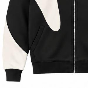 Sweat-shirt à capuche zippé noir avec empiècements contrastants pour homme, style streetwear, fermeture éclair intégrale, manches longues, molleton décontracté avec poches - Product Image 6
