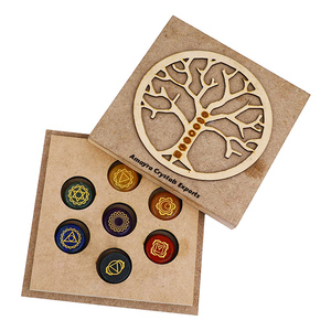 Ensemble de disques gravés 7 chakras en pierres précieuses, personnalisable, boîte en bois étanche, pierres naturelles, vente en gros, cristaux Amayra, décoration intérieure - Product Image 6