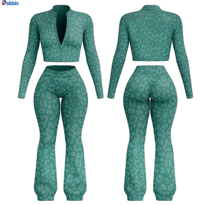Conjunto Deportivo Personalizado con Logotipo para Mujer, Estampado de Leopardo, Chaqueta con Cierre Completo, Pantalones Acampanados, Dos Piezas, Ropa Casual de Otoño, Spandex y Poliéster - Product Image 6