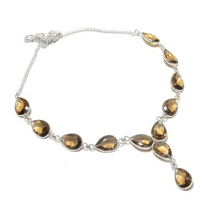 Collier en argent plaqué 925 avec topaze fumée, sertie en clos, forme poire romantique, pierre précieuse marron, cadeau de fiançailles pour femme, sœur - Product Image 3