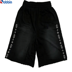 Nuevos Pantalones Cortos de Verano para Hombre, con Pedrería, Lavado Desgastado, Transpirables, de Secado Rápido, Cintura Elástica, de Lona, Holgados - Product Image 1