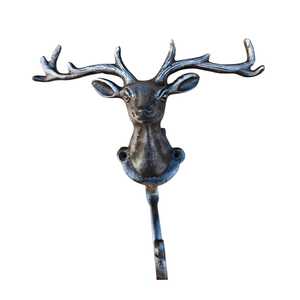 <b>Cast</b> Iron Deer Head Wall Hook Antique Metal Stag Antler Coat Hanger Decorative Animal Wall Mounted Hook for Home Hotel Decor - Product Image 1