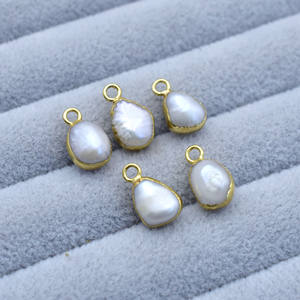 Pendentif en perle baroque d'eau douce, plaqué or, charme en perle naturelle, fournitures de fabrication de bijoux DIY pour collier et boucles d'oreilles - Product Image 5