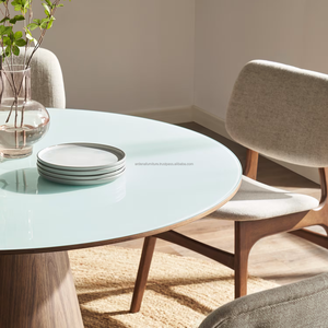 Durable <b>4</b>-Piece Midcentury Modern Wooden <b>Dining</b> Room <b>Set</b> with <b>Round</b> <b>Table</b> and Solid Back Chairs - Product Image 2
