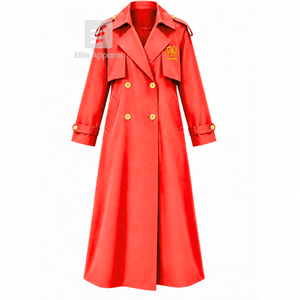 Manteau long en laine rouge et or pour femme, avec logo brodé, col cranté, manches longues, de la sororité Custom NSPDK. - Product Image 1