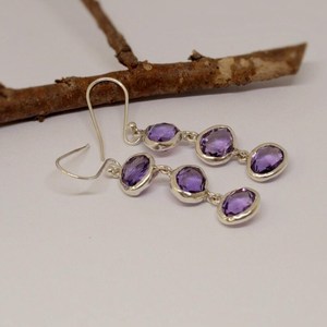 Nikhil Gems NG-033 Amethyst Sterling Silver Gold Plated Drop <b>Earrings</b> Trendy Design February Birthstone Purple Gemstone Jewelry - Product Image 1