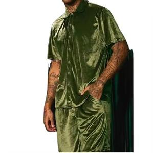 Ensemble court d'été streetwear personnalisé pour homme – Chemise et short en velours de haute qualité, grandes tailles, couleur unie, tenue décontractée - Product Image 4