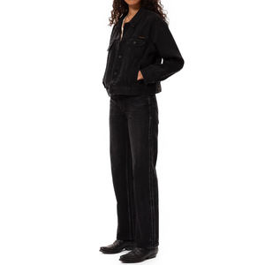 Chaqueta vaquera corta para mujer, color negro asfalto, lavado vintage personalizado, estilo urbano informal, fabricante OEM, MOQ bajo, 100% - Product Image 6