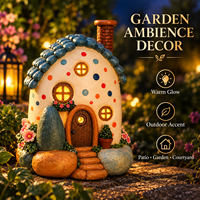 Décorations de jardin fantaisistes et adorables : Statuette de chalet solaire en résine pour jardin féerique extérieur avec fleurs et cheminée