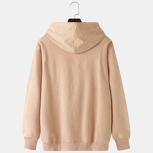 เสื้อฮู้ดดี้โอเวอร์ไซส์สีเบจสำหรับผู้ชาย ผ้าฝ้ายพรีเมียมเนื้อนุ่ม แขนยาว มีกระเป๋าจิงโจ้ สไตล์ลำลองแนวสตรีทแวร์ - Product Image 2