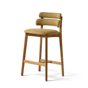 เก้าอี้บาร์สไตล์มิดเซ็นจูรี่โมเดิร์น ดีไซน์ทันสมัย พร้อมขาไม้เนื้อแข็งและพนักพิงหุ้มเบาะสองชั้น - Product Image 1