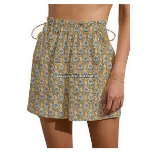 Shorts de week-end en coton imprimé à la main avec cordon de serrage pour femme – Tenue décontractée d'été – Shorts de plage en coton imprimé à la main avec cordon de serrage - Product Image 5