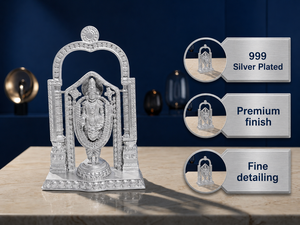 Idole de Tirupati Balaji plaquée argent 999 de Jaipur Metals |   Design traditionnel |   Tabletop |   15x5x23 cm |   840g |   Pooja et Cadeau - Product Image 2