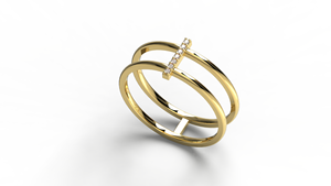 Bague de mariage de luxe en or 18 carats avec double rangée de diamants et barre verticale de diamants ronds, multicouche, pour femme - Product Image 2