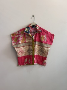 เสื้อแจ็คเก็ตคันธาแบบสั้น ตัดเย็บแบบควิลท์ วินเทจ ทำมือ สไตล์โบโฮ เสื้อโค้ทแบบกลับด้านได้ - Product Image 2