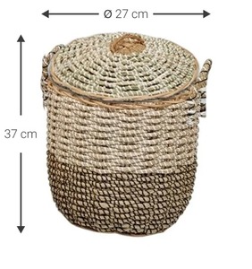 Panier en jonc de mer avec bordure en rotin, panier de rangement fait main, vente en gros, écologique, fabriqué au Vietnam - Product Image 3