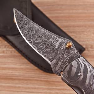 Couteau pliant EDC à lame droite en acier Damas de qualité supérieure, fait main, avec verrouillage Liner Lock, pour la chasse en extérieur, OEM, personnalisé, vente en gros, direct usine - Product Image 4