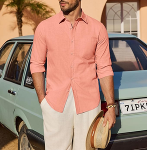 Camisa de Lino Francés 100% para Hombre, Manga Larga, Casual, de Algodón, Corte Regular, para Boda, Playa, Verano, con Botones - Product Image 6