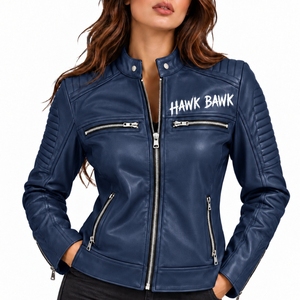 Veste en cuir pour femme, couleur personnalisée, style motard, coupe ajustée, fermeture éclair, tissée, coupe-vent, respirante, écologique, matériau durable, confortable, hiver - Product Image 1