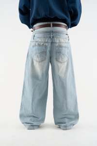 Pantalones vaqueros de hombre al por mayor, casuales, modernos, de corte recto, pierna ancha, acampanados, estilo A, holgados, versátiles, de mezclilla. - Product Image 3
