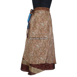 2026 Ethnic Reversible Two Layer Indian Vintage Silk Sari Long Length Magic <b>Wrap</b> <b>Skirt</b> 2 Layer Reversible Magic Silk Saris <b>Wrap</b> - Product Image 6