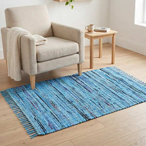 3' x 5' Blue Handwoven Recycled Cotton Chindi Area Rug for Bedroom Coastal Scandinavian & Contemporary Home - Product Image 2
