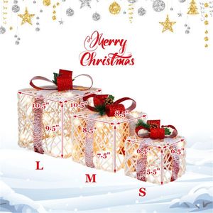 Decorazioni per Feste # # # #   Set di 3 Scatole Regalo Natalizie Floccate con 60 LED Bianco Caldo e Funzione Timer - Bianco+Rosso - Product Image 5