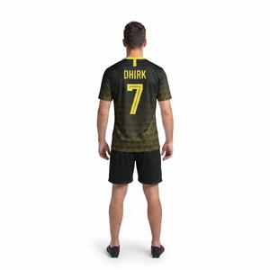 Ensemble maillot et short de football personnalisé noir et jaune en polyester pour équipes OEM – Collection été - Product Image 2