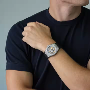 <b>Silicone</b> Strap <b>Waterproof</b> Solid Gold Plated Lab Grown Diamond Quartz Watches Men Bling Hip Hop Fully Iced Out Watches - Product Image 2