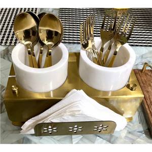 Juego de Cubiertos de Lujo en Oro con Soporte de Mármol, Organizador de Cucharas y Tenedores de Metal, Porta Servilletas, Vajilla Decorativa Moderna para Cocina - Product Image 2