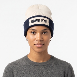 Hawk Eye <b>Beanie</b> Hat Unisex Knit Cap Cream <b>Navy</b> Embroidered Letter Design Casual Winter Headwear 56-58CM - Product Image 1