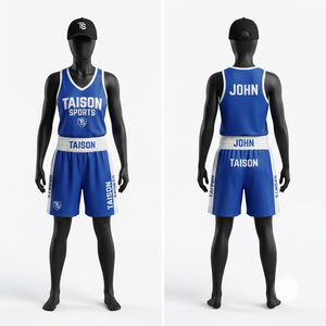 Uniforme de Boxeo para Mujer, 180 GSM, Poliéster Premium que Absorbe la Humedad, Panel Azul y Blanco, Kit con Logotipo Personalizado - Product Image 1