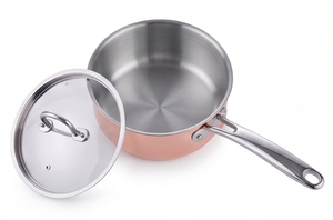 Copper Sauce <b>Pan</b> With Stainless Steel <b>Handle</b> And Glass Lid Modern Design For Home Hotel And Kitchenware Use - Product Image 2