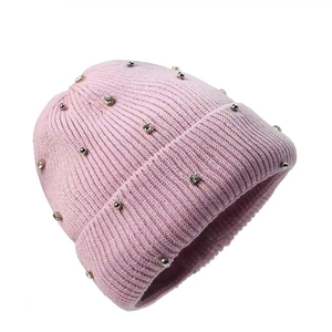 Bonnet en tricot pour femme avec strass, confortable, tendance hiver, couleur unie, pour un usage quotidien - Product Image 3