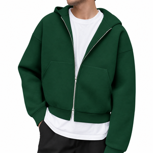 Men's Green <b>Zip</b>-Up <b>Hoodie</b> Oversized Fleece Sweatshirt With Kangaroo <b>Pocket</b> Casual Autumn Wear - Product Image 1