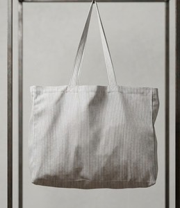 Striped Corduroy Tote <b>Bag</b> Zipper Shoulder Handbag <b>Large</b> Capacity Shopping Carryall for Daily Use - Product Image 4