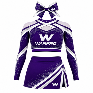 WARPRO Cheerleading Uniform Set Purple Silver <b>Rhinestone</b> Sublimation Print Long Sleeve <b>Crop</b> <b>Top</b> Skirt Adult Women - Product Image 1